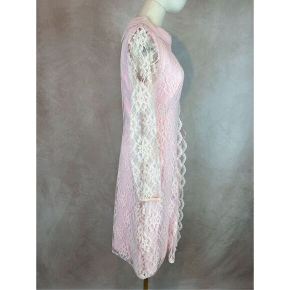 Vintage 1960s 1970s Mod Lace Dress Blush Pink - Picture 4 of 11